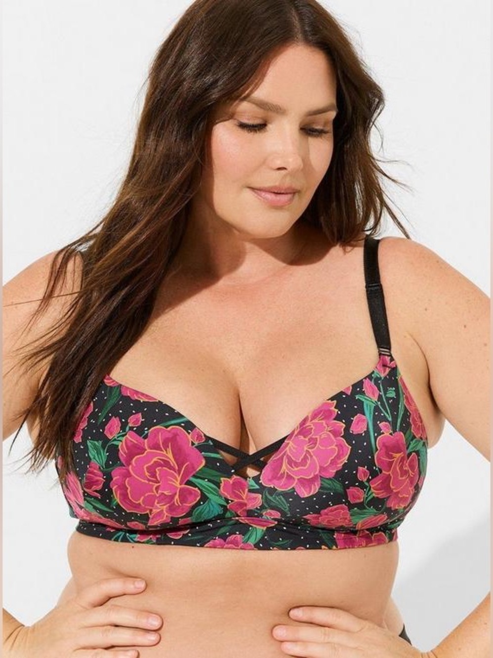 Torrid Dream Wire-Free Push-Up Bra Floral Print Women's- Black and Pink NWT